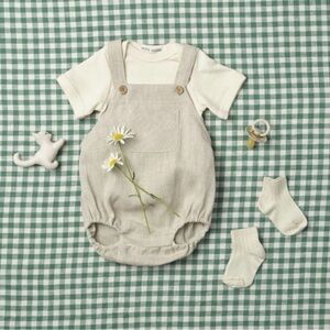 Petits villians linen bubble romper 12-18m NWT